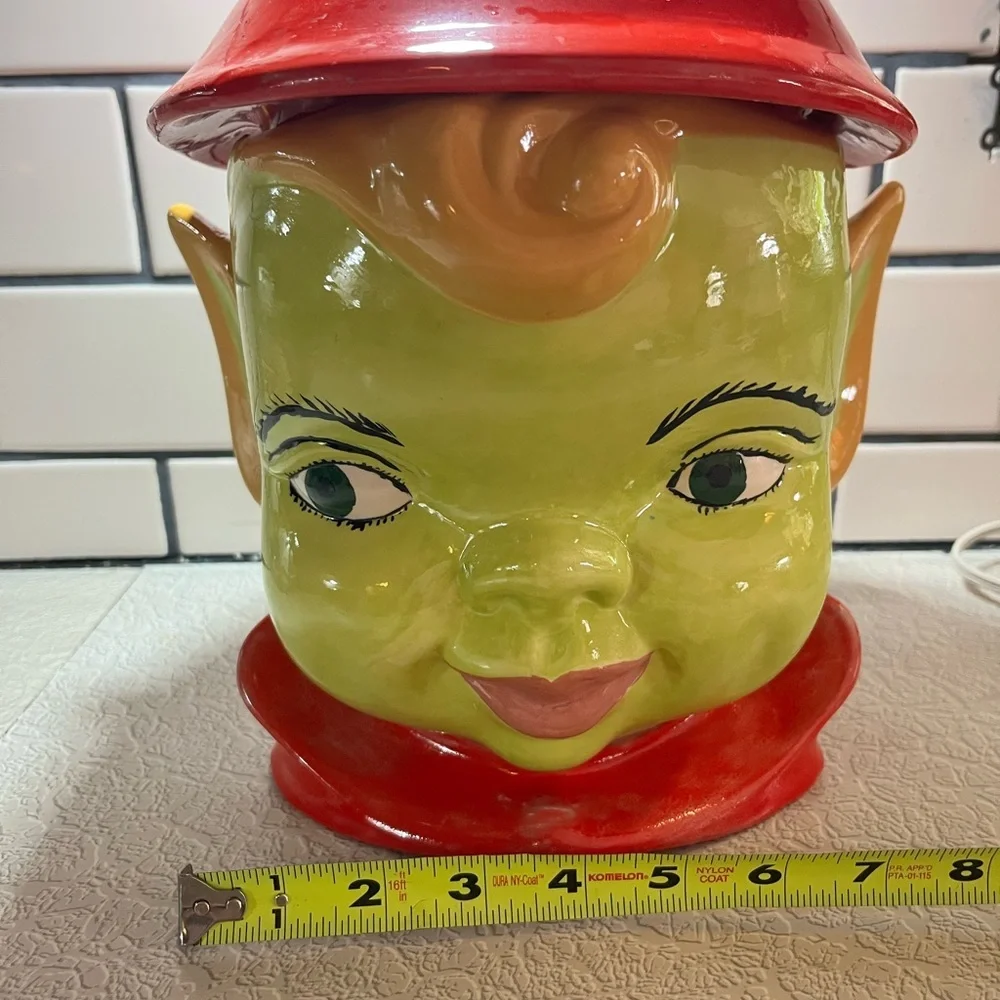 Vintage Orange/red Lime Elf Pixie Fairy Cookie Jar 1960’s Holland Mold Ceramic